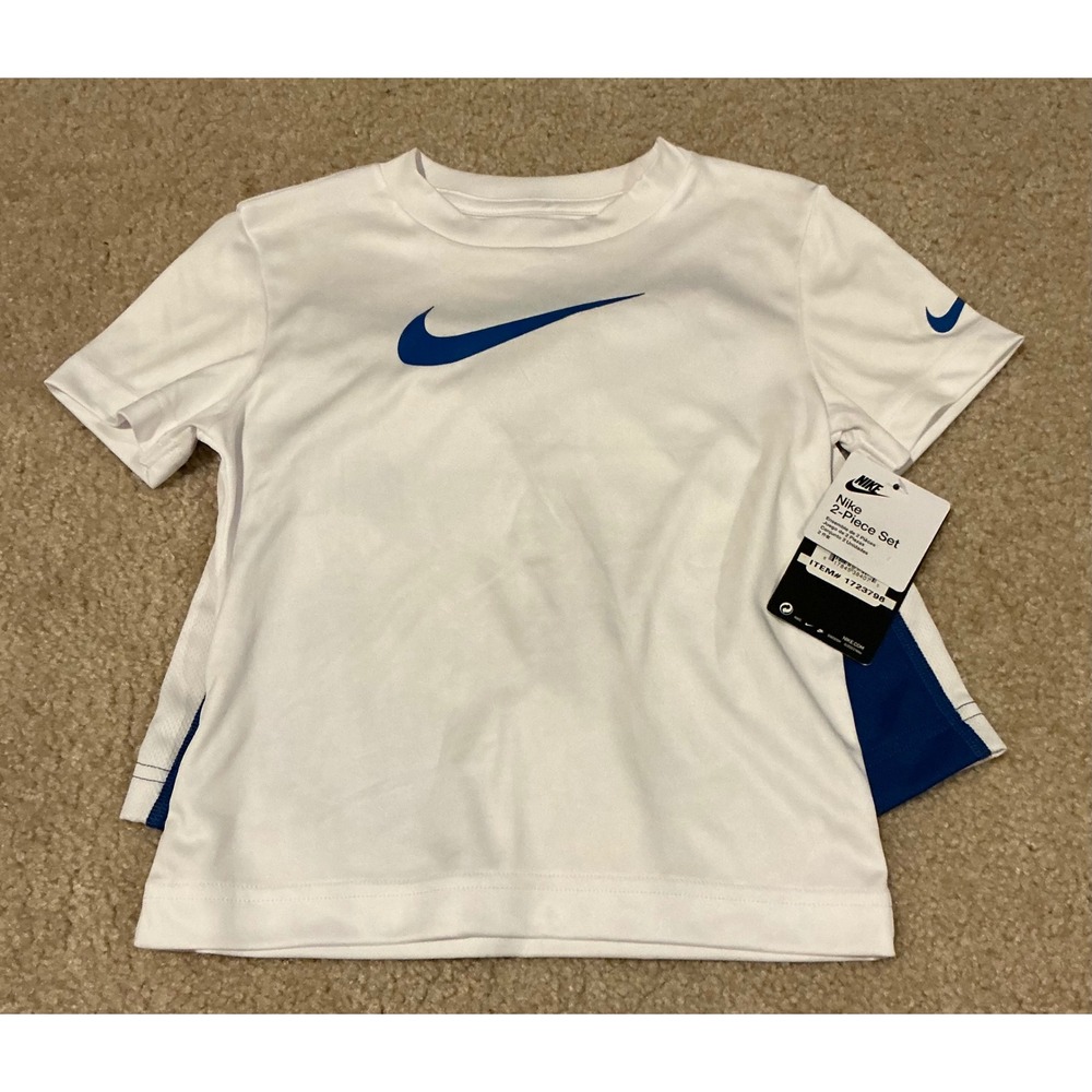 Nike Boys 2-Piece Dri-FIT T-Shirt and Shorts Set White Blue 4T 78F237-U89 - Picture 2 of 6